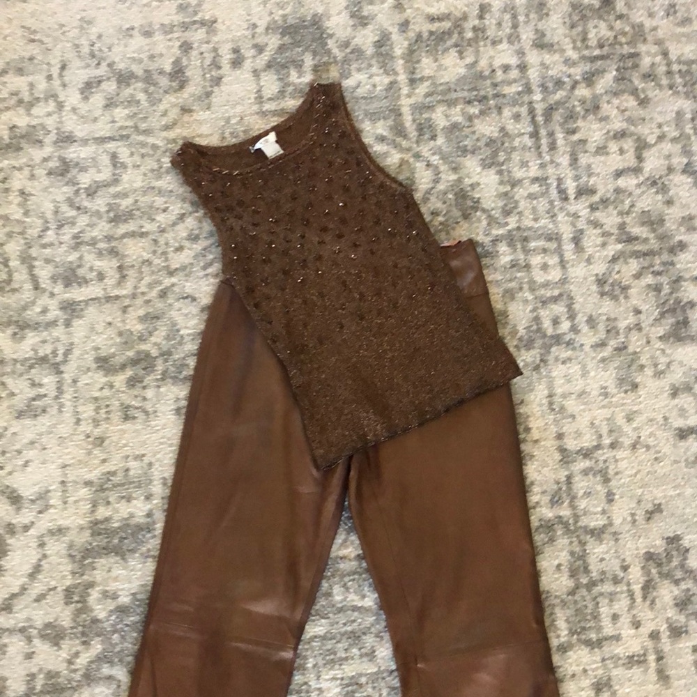 Bronze leather lined pant